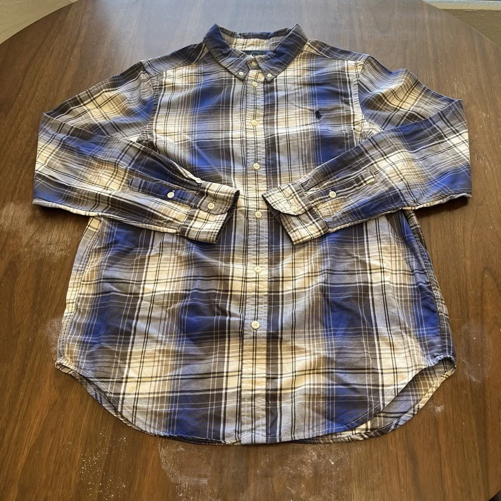 Vintage Ralph Lauren Mens XL Plaid Check Button Down Long Sleeve Shirt Blue